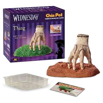 Chia Pet Thing - Wednesday with Seed Pack, Decorative Pottery Planter, Easy to Do and Fun to Grow, Novelty Gift, Perfect for Any Occasion