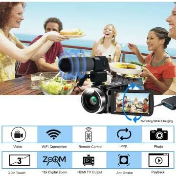 4K Camcorder with 48MP and WiFi for YouTube Vlogs