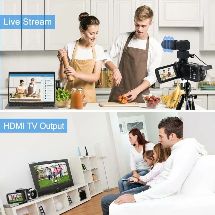 4K Camcorder with 48MP and WiFi for YouTube Vlogs