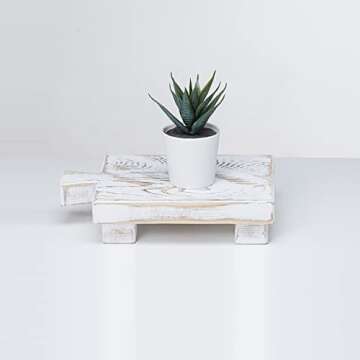 SOONOW Wood Riser for Display, Decorative Wooden Pedestal Stand for Kitchen Counter, Rustic Display Tray for Home and Bathroom Decor (White*1)