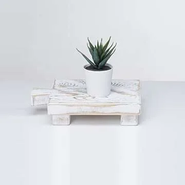 SOONOW Wood Riser for Display, Decorative Wooden Pedestal Stand for Kitchen Counter, Rustic Display Tray for Home and Bathroom Decor (White*1)