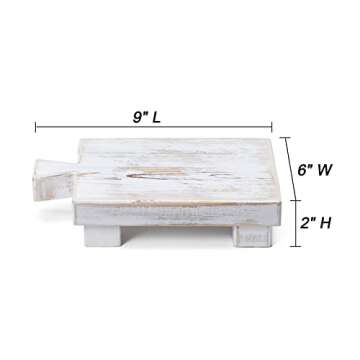 SOONOW Wood Riser for Display, Decorative Wooden Pedestal Stand for Kitchen Counter, Rustic Display Tray for Home and Bathroom Decor (White*1)