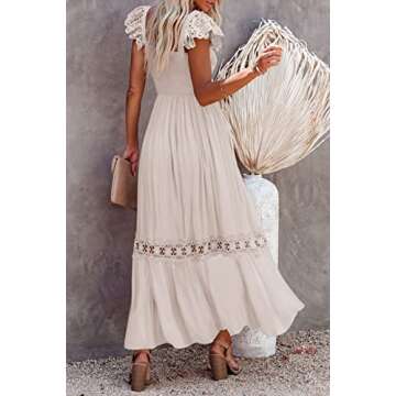 Ferlema Women's Summer Maxi Dress Casual Boho Sleeveless Spaghetti Strap Smocked Tiered Long Beach Sun Dresses Apricote Large