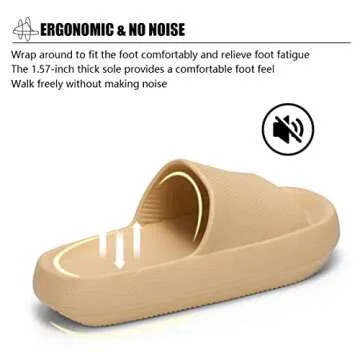 Deevike Cloud Slides for Women Pillow Slippers Shower Bathroom Sandals Cushioned Thick Sole Womens Slides Khaki-38/39
