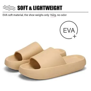 Deevike Cloud Slides for Women Pillow Slippers Shower Bathroom Sandals Cushioned Thick Sole Womens Slides Khaki-38/39