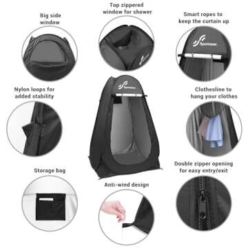 Sportneer Pop Up Privacy Shower Tent, Portable Changing Room Pop Up Changing Tent 75inches x 47inches x 47inches Shower Tent with Carry Bag for Camping & Beach, Easy Set Up, Foldable