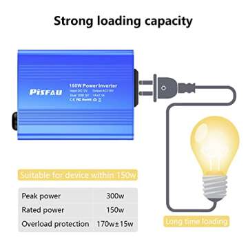 150W Car Power Inverter DC 12V to 110V AC Converter with 3.1A Dual USB Power inverters for Vehicles,Road Trip Essentials Camping Accessories Blue