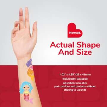 BioSwiss Bandages, Mermaid Shaped Self Adhesive Bandage, Latex Free Sterile Wound Care, Fun First Aid Kit Supplies for Kids, 24 Count