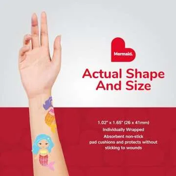 BioSwiss Bandages, Mermaid Shaped Self Adhesive Bandage, Latex Free Sterile Wound Care, Fun First Aid Kit Supplies for Kids, 24 Count