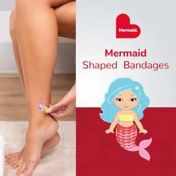 BioSwiss Bandages, Mermaid Shaped Self Adhesive Bandage, Latex Free Sterile Wound Care, Fun First Aid Kit Supplies for Kids, 24 Count