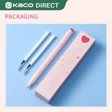 Kaco FIRST Gel Pens Cute Stationery, Pack of 2 Pieces Heart Pen Set with Extra 4 Black Refills (2 Pink)