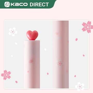 Kaco FIRST Gel Pens Cute Stationery, Pack of 2 Pieces Heart Pen Set with Extra 4 Black Refills (2 Pink)