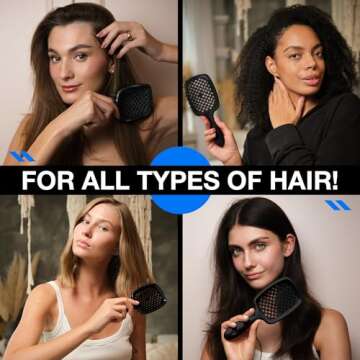 Janeke Original Patented Superbrush Detangler Brush Anti-static Hairbrush Easy For Wet or Dry Use Flexible with Nylon Bristle Great for All Hair Types - Long Thick Curly (Black)