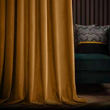 jinchan Velvet Blackout Curtains for Living Room, Thermal Insulated Luxury Drapes for Bedroom 96 Inc...