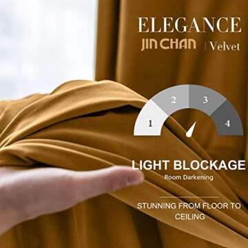 jinchan Velvet Blackout Curtains for Living Room, Thermal Insulated Luxury Drapes for Bedroom 96 Inch Long, Room Darkening Window Treatments Rod Pocket 2 Panels, Gold Brown
