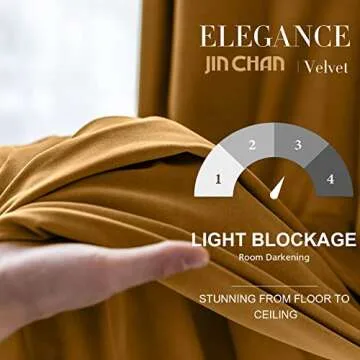 jinchan Velvet Blackout Curtains for Living Room, Thermal Insulated Luxury Drapes for Bedroom 96 Inch Long, Room Darkening Window Treatments Rod Pocket 2 Panels, Gold Brown