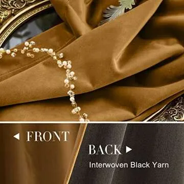 jinchan Velvet Blackout Curtains for Living Room, Thermal Insulated Luxury Drapes for Bedroom 96 Inch Long, Room Darkening Window Treatments Rod Pocket 2 Panels, Gold Brown