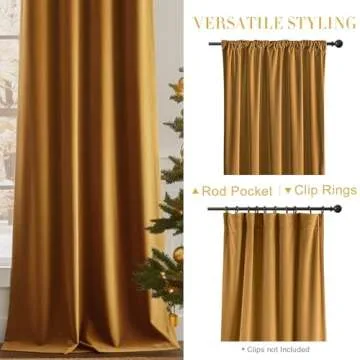 jinchan Velvet Blackout Curtains for Living Room, Thermal Insulated Luxury Drapes for Bedroom 96 Inch Long, Room Darkening Window Treatments Rod Pocket 2 Panels, Gold Brown