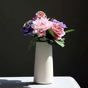 VanEnjoy 8.5" Desktop Minimalist White Ceramic Vases Home Office Decoration Frosting Finish Vase
