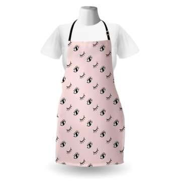 Ambesonne Eyelash Apron, Doodle Style Open and Closed Eyes Hand Drawn Sketch Abstract Design, Unisex...