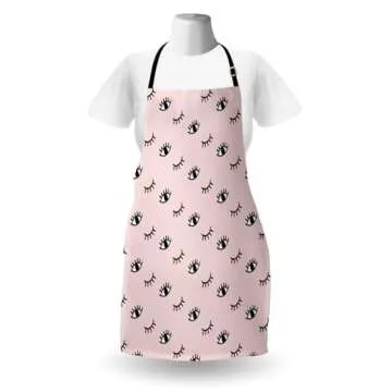 Ambesonne Eyelash Apron, Doodle Style Open and Closed Eyes Hand Drawn Sketch Abstract Design, Unisex...