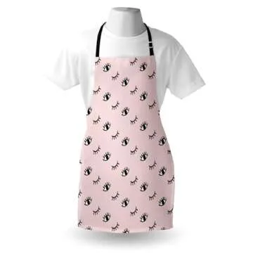 Ambesonne Eyelash Apron, Doodle Style Open and Closed Eyes Hand Drawn Sketch Abstract Design, Unisex Kitchen Bib with Adjustable Neck for Cooking Gardening, Adult Size, White Black