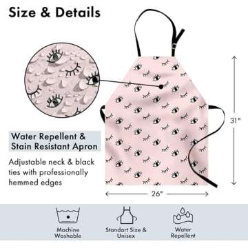 Ambesonne Eyelash Apron, Doodle Style Open and Closed Eyes Hand Drawn Sketch Abstract Design, Unisex Kitchen Bib with Adjustable Neck for Cooking Gardening, Adult Size, White Black