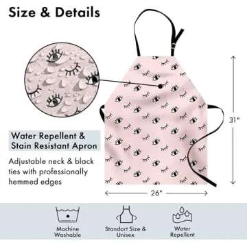 Ambesonne Eyelash Apron, Doodle Style Open and Closed Eyes Hand Drawn Sketch Abstract Design, Unisex Kitchen Bib with Adjustable Neck for Cooking Gardening, Adult Size, White Black