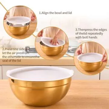 Onlycooker Gold Mixing Bowls With Airtight Lids,Stainless Steel Bowl,Salad Bowls 7 Piece Colorful Nesting Bowl Rainbow Kitchen Accessories,Size 7,3.6,2.7,2.1,1.5,1.1,0.8QT Stackable Design