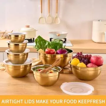 Onlycooker Gold Mixing Bowls With Airtight Lids,Stainless Steel Bowl,Salad Bowls 7 Piece Colorful Nesting Bowl Rainbow Kitchen Accessories,Size 7,3.6,2.7,2.1,1.5,1.1,0.8QT Stackable Design
