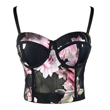 Stunning Floral Foil Print Mesh Bustier Crop Top for Every Occasion