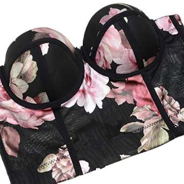 Floral Mesh Bustier Crop Top For Parties and Clubs