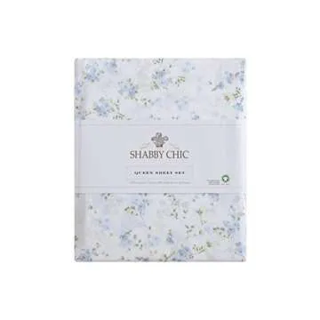 Shabby Chic® - King Sheets, Soft & Breathable Organic Cotton Bedding Set, Floral Home Decor with Ruffled Pillowcases (Ella Blue, King)