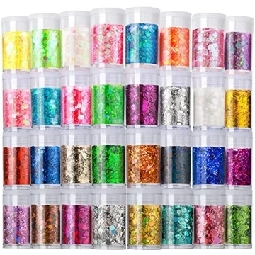 LEOBRO Glitter, Holographic Chunky Glitter Set of 32 Colors for Crafts, Nail Art and Body Decoration