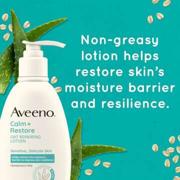 Aveeno Calm + Restore Oat Repairing Body Lotion for Sensitive Skin, Daily Moisturizer with Prebiotic Oat, Aloe & Pro-Vitamin B5 Helps Restore Skin's Moisture Barrier, Fragrance Free, 12 oz