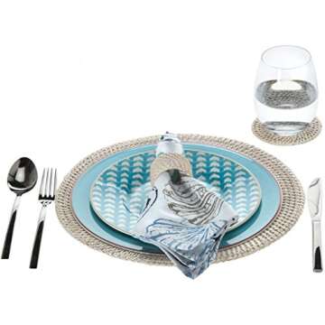 KOUBOO Round Rattan Charger Plate, White Wash (Pack of 2), 12.5 inches x 12.5 inches