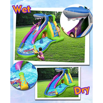 ACTION AIR Shark Bounce House with Slide for Kids Backyard Fun