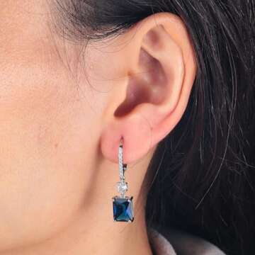 CiNily Valentine's Day Earrings Leverback Earrings for Women Rectangular-cut Drop Dangle Earrings Hy...