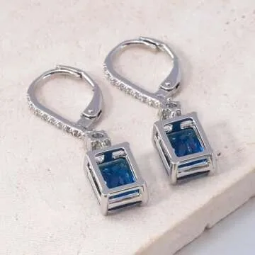 CiNily Valentine's Day Earrings Leverback Earrings for Women Rectangular-cut Drop Dangle Earrings Hypoallergenic, 14K White Gold Emerald Green Cubic Zircon Earrings Diamond Dangle Earrings Jewelry