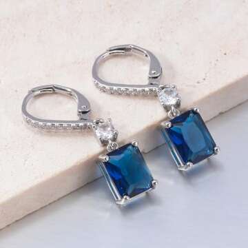 CiNily Valentine's Day Earrings Leverback Earrings for Women Rectangular-cut Drop Dangle Earrings Hypoallergenic, 14K White Gold Emerald Green Cubic Zircon Earrings Diamond Dangle Earrings Jewelry