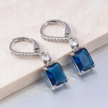 CiNily Valentine's Day Earrings Leverback Earrings for Women Rectangular-cut Drop Dangle Earrings Hypoallergenic, 14K White Gold Emerald Green Cubic Zircon Earrings Diamond Dangle Earrings Jewelry