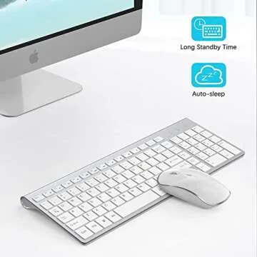 Wireless Keyboard and Mouse,J JOYACCESS USB Slim Wireless Keyboard Mouse with Numeric Keypad Compatible with iMac Mac PC Laptop Tablet Computer Windows -Silver White