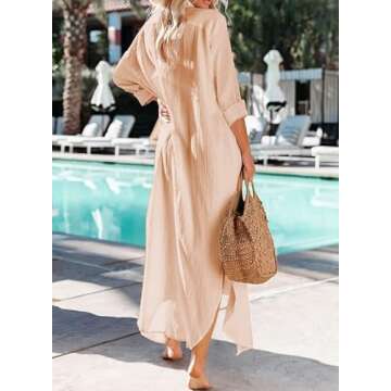 Dokotoo Women Elegant Casual Summer Spring Button Down Front Long Sleeve Maxi Dress Long Cardigan Cover Ups Shirt Dresses