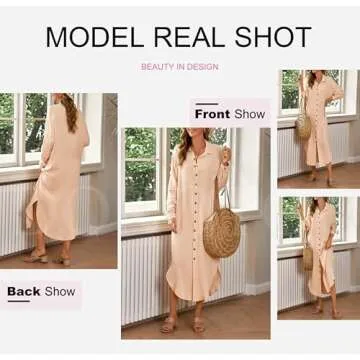 Dokotoo Women Elegant Casual Summer Spring Button Down Front Long Sleeve Maxi Dress Long Cardigan Cover Ups Shirt Dresses