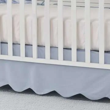 Brandream Scallop Edge Cotton Crib Skirt, Baby Boy Girl Gender Neutral Crib Skirt Toddler Bedskirt Farmhouse Chic Nursery Crib Bed Skirt, Boho Bohemian Solid Mist Blue