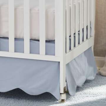Brandream Scallop Edge Cotton Crib Skirt, Baby Boy Girl Gender Neutral Crib Skirt Toddler Bedskirt Farmhouse Chic Nursery Crib Bed Skirt, Boho Bohemian Solid Mist Blue