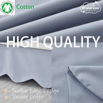 Brandream Scallop Edge Cotton Crib Skirt, Baby Boy Girl Gender Neutral Crib Skirt Toddler Bedskirt Farmhouse Chic Nursery Crib Bed Skirt, Boho Bohemian Solid Mist Blue