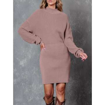 LILLUSORY Women's Mock Neck Trendy Casual Long Sleeve Winter Sweater Dress Ribbed Knit 2023 Fall Fas...