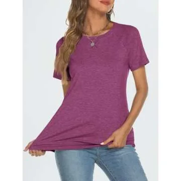 AUTOMET T Shirts Short Sleeve Crewneck Tees for Women Trendy Lightweight Soft Casual Summer Tops Clothes 2025 Purple