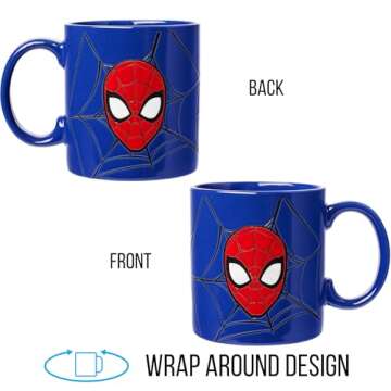Silver Buffalo Marvel Comics Spiderman Wax Resist Ceramic Mug, 20 Ounces, Blue/Multi, 20oz